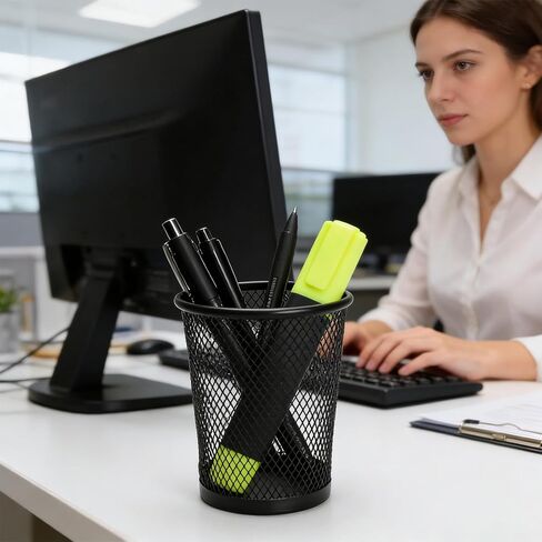 3 Pack Pen Holder for Desk, Mesh Pencil Holder for Desk Organizer, Metal Wire Pen Cup, Black Marker Storage & Makeup Brush Holders, Large Capacity Office Desk Accessories & Supplies in Saudi Arabia