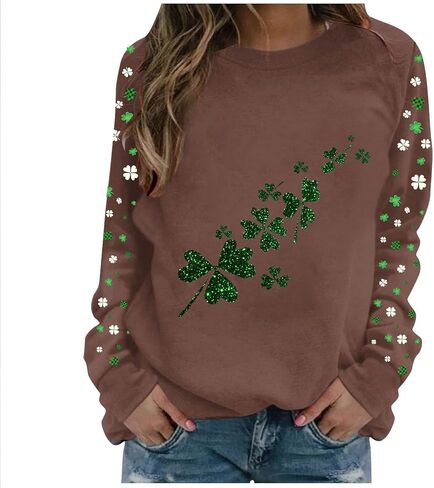 St. Patrick's Day Sweatshirt for Women Irish Shamrock Graphic Shirts Tops Long Sleeve Green Leaf Clover Sweater in Kuwait