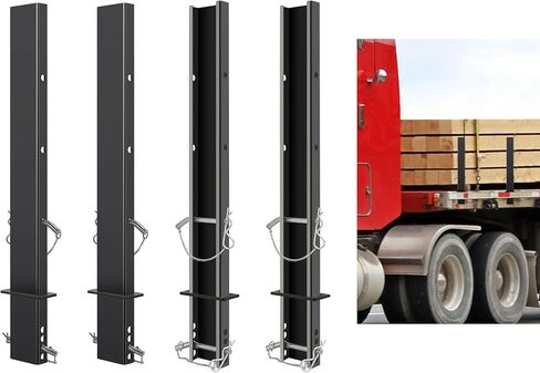 30 in 4 Pcs Adjustable C Channel Pipe Stake for Flatbed Trailer Hauler with Anti-Loss Cord, Flatbed Trailer Stake Pocket D Ring,Trailer Stake Side Rail Black in Kuwait