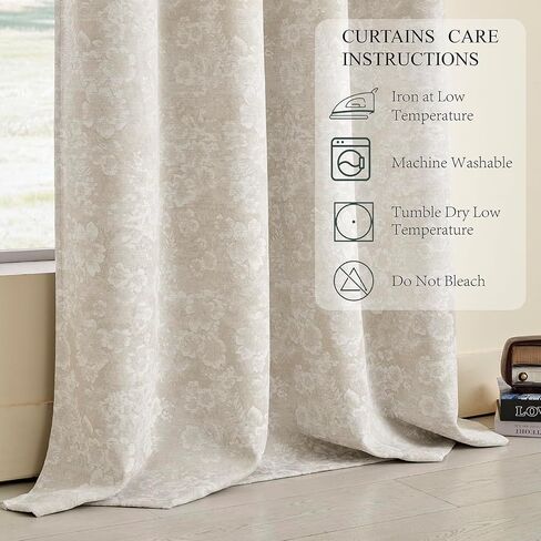 Dusty Beige Floral Jacquard Blackout Curtains 84 Inch Length 2 Panels, Chenille Heavyweight Window Drapes, Thermal Insulated 95% Room Darkening Grommet Curtains for 52" W x 84" L inch in Saudi Arabia