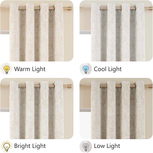 Dusty Beige Floral Jacquard Blackout Curtains 84 Inch Length 2 Panels, Chenille Heavyweight Window Drapes, Thermal Insulated 95% Room Darkening Grommet Curtains for 52" W x 84" L inch in Saudi Arabia
