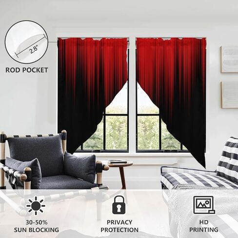 AAtter Red Kitchen Valance Curtain for Window Black Gothic Ombre Modern Dark Goth Abstract Small Short Swag Topper Bathroom Living Room Bedroom Rod Pocket Drapes Fabric 1 Pair, 28" W x 36" L, Anime in Kuwait