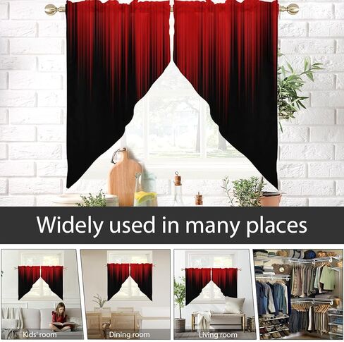 AAtter Red Kitchen Valance Curtain for Window Black Gothic Ombre Modern Dark Goth Abstract Small Short Swag Topper Bathroom Living Room Bedroom Rod Pocket Drapes Fabric 1 Pair, 28" W x 36" L, Anime in Kuwait