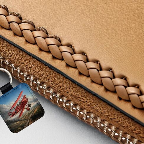 Red Baron's WWI Fokker Triplane Square Faux Leather Keychain in Kuwait