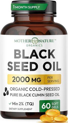 Organic Black Seed Oil 2000mg - 60 Softgel Capsules (Non-GMO) Premium Cold-Pressed Nigella Sativa - Black Cumin Seed Oil with Omega 3, 6, 9 - Darkest, Highest TQ Content… in Kuwait