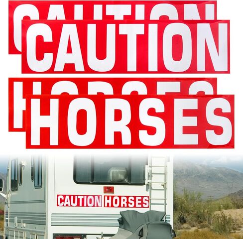 4 قطع من ملصقات ملصقات مقطورة الخيول الحذرة - علامات تحذير مساعدة للمقطورة العاكسة لمقطورات الخيول ذات الرؤية العالية 16 بوصة × 4 بوصة لعشاق الفروسية والاستعداد للسفر على الطرق in Kuwait