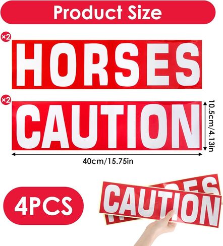 4 قطع من ملصقات ملصقات مقطورة الخيول الحذرة - علامات تحذير مساعدة للمقطورة العاكسة لمقطورات الخيول ذات الرؤية العالية 16 بوصة × 4 بوصة لعشاق الفروسية والاستعداد للسفر على الطرق in Kuwait