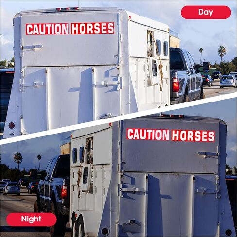 4 قطع من ملصقات ملصقات مقطورة الخيول الحذرة - علامات تحذير مساعدة للمقطورة العاكسة لمقطورات الخيول ذات الرؤية العالية 16 بوصة × 4 بوصة لعشاق الفروسية والاستعداد للسفر على الطرق in Kuwait