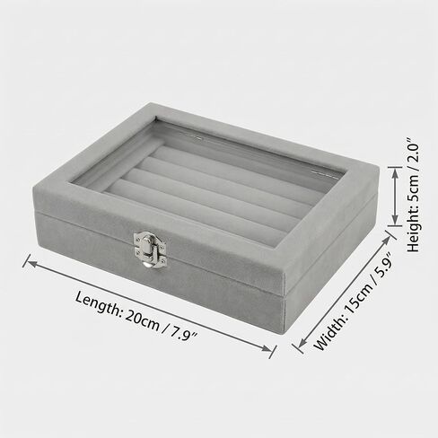 Rings Organizer Tray, Velvet Jewelry Storage Box with Transparent Lid and 7 Slots for Rings Earrings and Small Jewelry Display, Gray in Saudi Arabia