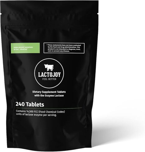 LactoJoy Lactase Pills I 240 Pieces Refill Package I Powerful Lactase Enzymes for Lactose Intolerance I Ultra Pure Lactase for Improved Digestion I 100% Vegan in Kuwait