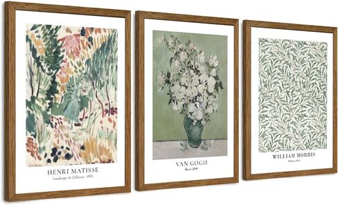 JLTULT 3 Piece Vintage Sage Green Canvas Wall Art, Van Gogh Matisse Wall Decor, Botanical Painting Artwork Prints for Living Room Bedroom Home Office 12X16 inch Wood Framed Easy to Hang in Saudi Arabia