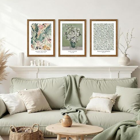 JLTULT 3 Piece Vintage Sage Green Canvas Wall Art, Van Gogh Matisse Wall Decor, Botanical Painting Artwork Prints for Living Room Bedroom Home Office 12X16 inch Wood Framed Easy to Hang in Saudi Arabia