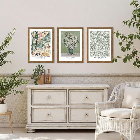 JLTULT 3 Piece Vintage Sage Green Canvas Wall Art, Van Gogh Matisse Wall Decor, Botanical Painting Artwork Prints for Living Room Bedroom Home Office 12X16 inch Wood Framed Easy to Hang in Saudi Arabia