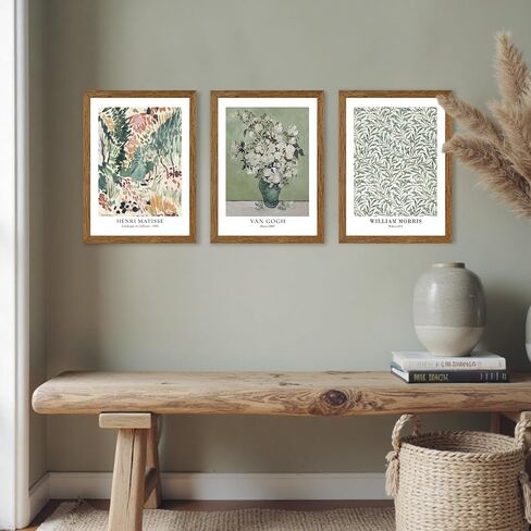 JLTULT 3 Piece Vintage Sage Green Canvas Wall Art, Van Gogh Matisse Wall Decor, Botanical Painting Artwork Prints for Living Room Bedroom Home Office 12X16 inch Wood Framed Easy to Hang in Saudi Arabia