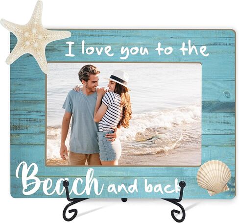 3D Beach Picture Wooden Frame With Iron Holder, Coastal Ocean Photo Frame, Photo Holder for Rustic Home Decor, Housewarming, Birthday, Present for Beach Lovers (For 4x6 Photo) in Saudi Arabia