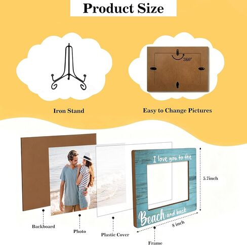 3D Beach Picture Wooden Frame With Iron Holder, Coastal Ocean Photo Frame, Photo Holder for Rustic Home Decor, Housewarming, Birthday, Present for Beach Lovers (For 4x6 Photo) in Saudi Arabia