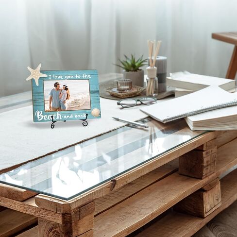 3D Beach Picture Wooden Frame With Iron Holder, Coastal Ocean Photo Frame, Photo Holder for Rustic Home Decor, Housewarming, Birthday, Present for Beach Lovers (For 4x6 Photo) in Saudi Arabia