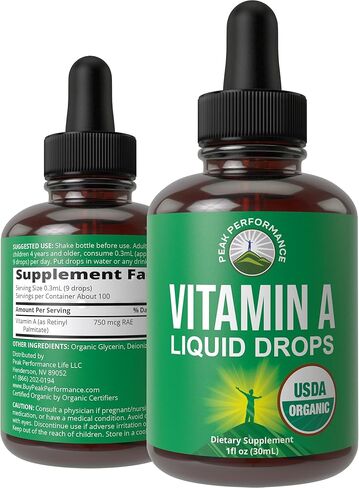 USDA Organic Vitamin A Liquid Drops Supplement. Vegan High Bioavailability For Eye, Skin, and Bone Health. For Adults, Men, Women, Kids. Organic Vit A Oil Retinyl Palmitate. Gluten Free, Zero Sugar in Kuwait