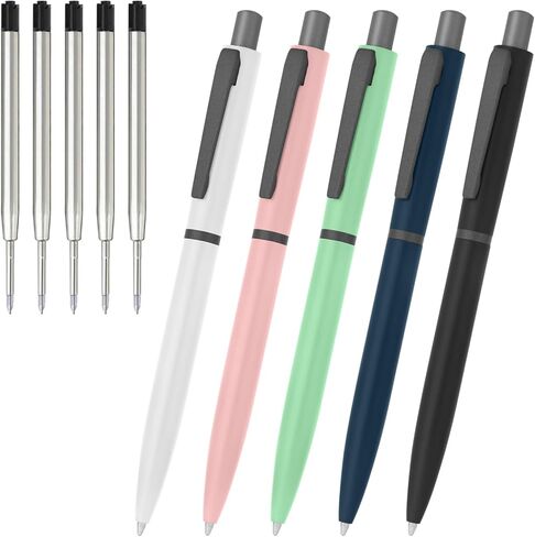 أقلام حبر جاف Cambond حبر أسود - أقلام معدنية بنقطة متوسطة 1 مم للكتابة بسلاسة، قلم لطيف قابل للسحب بالجملة لطلاب الكلية والمكتب والممرضات والرجال والنساء (5 أقلام مع 5 عبوات) in Kuwait