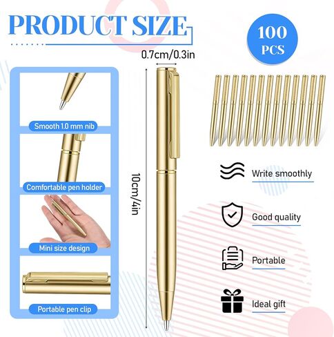 100 Pcs Small Ballpoint Pen 4 Inch Short Mini Gold Pens Bulk 1 mm Tiny Black Ink Ballpoint Smooth Writing Tool and Gift for Notebook Pockets Signature Notepads Business Office in Kuwait
