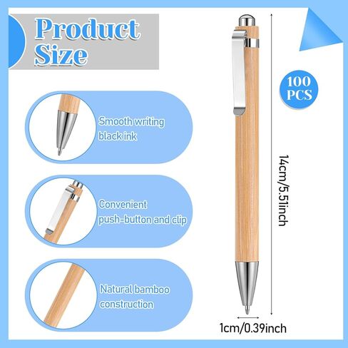 SHENLIU 100 قطعة من أقلام الخيزران السائبة، قلم حبر جاف خشبي قابل للسحب، حبر أسود 1 مم، أقلام نقش قابلة للتخصيص، قلم هدية للرجال والنساء، مكتب المنزل، موظف المدرسة، كتابة التوقيع اليومي in Kuwait
