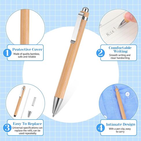 SHENLIU 100 قطعة من أقلام الخيزران السائبة، قلم حبر جاف خشبي قابل للسحب، حبر أسود 1 مم، أقلام نقش قابلة للتخصيص، قلم هدية للرجال والنساء، مكتب المنزل، موظف المدرسة، كتابة التوقيع اليومي in Kuwait