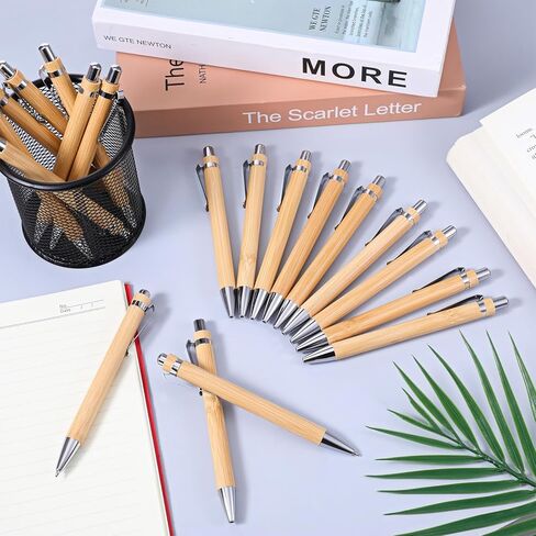 SHENLIU 100 قطعة من أقلام الخيزران السائبة، قلم حبر جاف خشبي قابل للسحب، حبر أسود 1 مم، أقلام نقش قابلة للتخصيص، قلم هدية للرجال والنساء، مكتب المنزل، موظف المدرسة، كتابة التوقيع اليومي in Kuwait