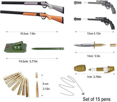 16 قطعة من أقلام القرطاسية الإبداعية بأشكال مختلفة مع مقلمة مبتكرة على شكل مسدس، أقلام هلامية، أقلام حبر جاف للمدرسة والمكتب، أقلام ملونة للأولاد والبنات in Kuwait