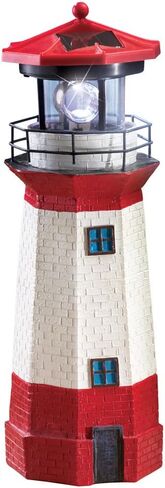 Jumbl 15" Red Solar Lighthouse with Rotating LED – Nautical Outdoor Resin Décor for Coastal Gardens and Yards in Kuwait