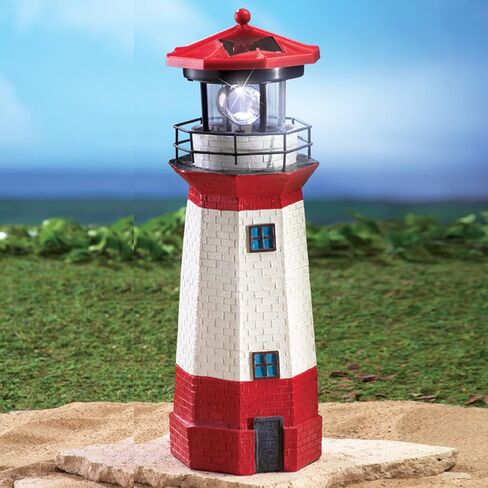 Jumbl 15" Red Solar Lighthouse with Rotating LED – Nautical Outdoor Resin Décor for Coastal Gardens and Yards in Kuwait