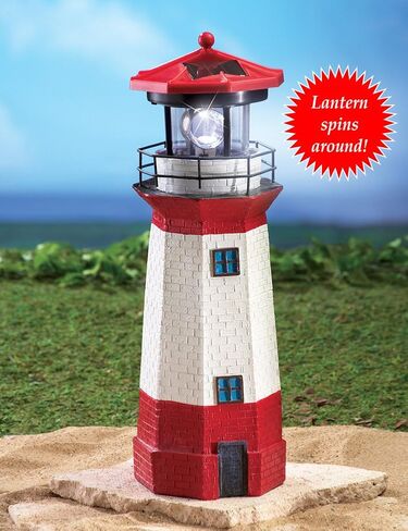 Jumbl 15" Red Solar Lighthouse with Rotating LED – Nautical Outdoor Resin Décor for Coastal Gardens and Yards in Kuwait