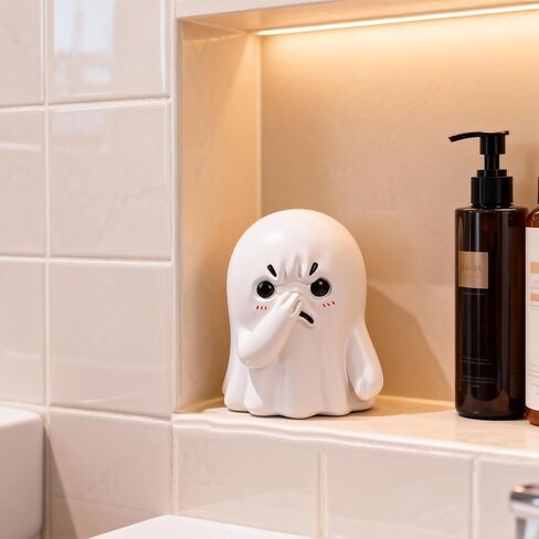تمثال شبح صغير يحمل الأنف - تمثال حمام لطيف لديكور الأشباح، ديكورات الهالوين في الأماكن المغلقة لرف الحمام المكتبي ورف الحمام ديكور المنزل المخيف، هدايا قوطية مضحكة (الراتنج) in Kuwait