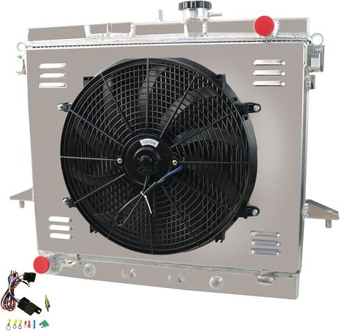 3 صفوف مشعاع + كفن + 16 بوصة مروحة + مجموعة ترموستات متوافقة مع 2006-2012 Chevy Colorado/Hummer H3 H3T/GMC Canyon 5.3L 2007 2008 2009 2010 2011، مشعاع 44 مم in Kuwait