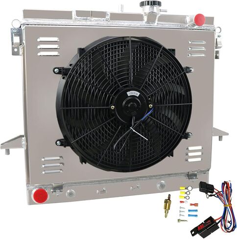3 صفوف مشعاع + كفن + 16 بوصة مروحة + مجموعة ترموستات متوافقة مع 2006-2012 Chevy Colorado/Hummer H3 H3T/GMC Canyon 5.3L 2007 2008 2009 2010 2011، مشعاع 44 مم in Kuwait