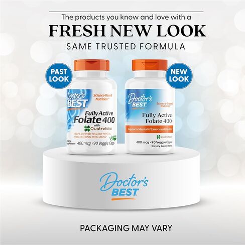 Doctor's Best Fully Active Folate with Quatrefolic NonGMO Vegan Gluten Free 400 mcg Veggie Caps, 90 Count in Kuwait