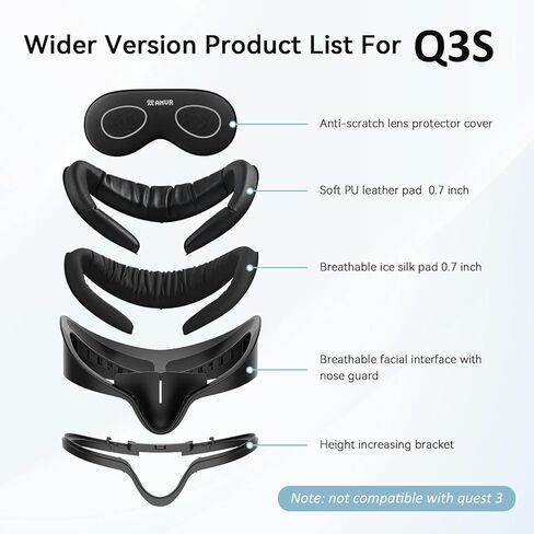 AMVR Not Fit Quest 3 ، للحصول على غطاء وسادة واجهة الوجه Quest 3S متوافق مع إكسسوارات Meta/Oculus Quest 3S ، استبدال وسادة القطن الحريري المريح والراحة (نسخة أوسع) in Kuwait