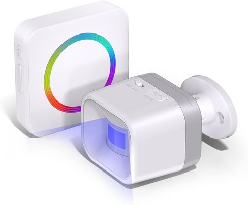 Wireless Motion Sensor Alarm Indoor -Door Chime for Business, Store Welcome Buzzer Monitor with Colorful LED Light 500 FT Range Commercial Door Entry Alert, Caregiver Reminder for Elderly in Saudi Arabia