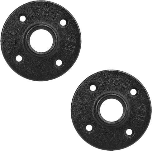 شفة أرضية الأنابيب الصناعية، تجهيزات أنابيب الحديد القابلة للطرق شديدة التحمل، شفة ملولبة عتيقة مثبتة على الحائط لمشروع تركيب أنابيب الديكور، أسود (عبوتان، 2 بوصة) in Kuwait