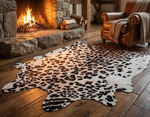 JACCAWS Faux Leopard Rug - Durable and Soft (4.6ft x 6.6ft) - Cheetah Print Rug for a Western Boho Decor - Synthetic, Cruelty-Free Animal Print Rugs with No-Slip Backing (4.6ft x 6.6ft) in Kuwait