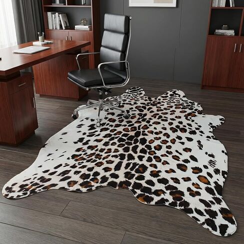 JACCAWS Faux Leopard Rug - Durable and Soft (4.6ft x 6.6ft) - Cheetah Print Rug for a Western Boho Decor - Synthetic, Cruelty-Free Animal Print Rugs with No-Slip Backing (4.6ft x 6.6ft) in Kuwait