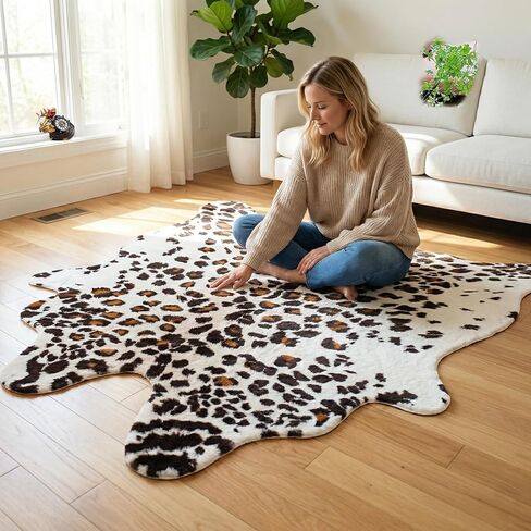 JACCAWS Faux Leopard Rug - Durable and Soft (4.6ft x 6.6ft) - Cheetah Print Rug for a Western Boho Decor - Synthetic, Cruelty-Free Animal Print Rugs with No-Slip Backing (4.6ft x 6.6ft) in Kuwait