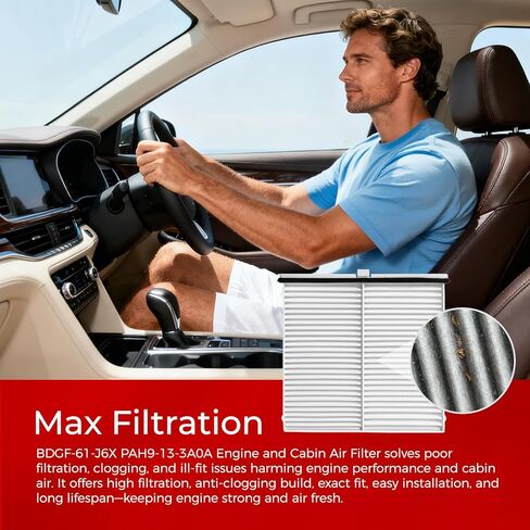 Engine & Cabin Air Filter Kit Compatible with 2019-2024 Mazda CX-30, 2019-2025 Mazda 3, 2023-2025 CX-50 | Replace BDGF-61-J6X, PAH9-13-3A0A | Includes Mazda CX30 Cabin Air Filter-Equivalent Models in Kuwait