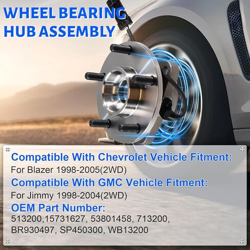 2 x 513200 Front Wheel Bearing Hub Assembly with 5 Lug ABS Compatible with Chevrolet Blazer 1998-2005,Fit for GMC Jimmy 1998-2004 in Kuwait