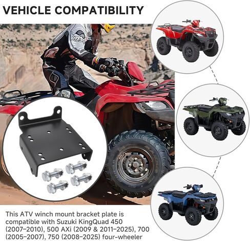 ATV Winch Mounting Bracket Kit Compatible with Suzuki King Quad 450/500 AXi/700/750 Winch Mount, Fits 2000–3600 lb Winches, 4.875" Fairlead, Standard 4-Hole 4 7/8"x 3"& 2-Hole Mounting Plate in Kuwait