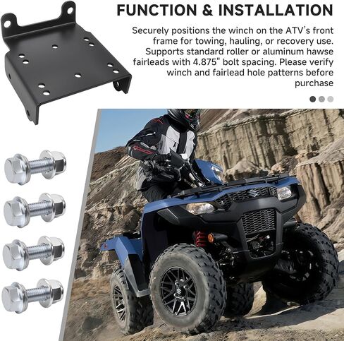 ATV Winch Mounting Bracket Kit Compatible with Suzuki King Quad 450/500 AXi/700/750 Winch Mount, Fits 2000–3600 lb Winches, 4.875" Fairlead, Standard 4-Hole 4 7/8"x 3"& 2-Hole Mounting Plate in Kuwait
