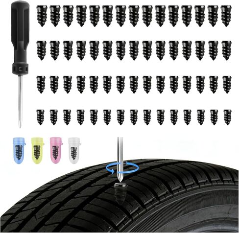 60PCS 2026 Upgraded Tire Repair Rubber Nail Kit with 4 Sizes,Fast Self-Service Screw Tire Plug Kit for Tubeless Tires Car Motorcycle,Tires Repair Kits with Box and Screwdriver in Saudi Arabia