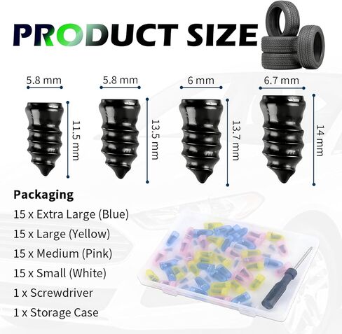 60PCS 2026 Upgraded Tire Repair Rubber Nail Kit with 4 Sizes,Fast Self-Service Screw Tire Plug Kit for Tubeless Tires Car Motorcycle,Tires Repair Kits with Box and Screwdriver in Saudi Arabia