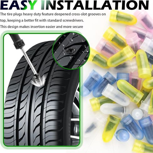 60PCS 2026 Upgraded Tire Repair Rubber Nail Kit with 4 Sizes,Fast Self-Service Screw Tire Plug Kit for Tubeless Tires Car Motorcycle,Tires Repair Kits with Box and Screwdriver in Saudi Arabia