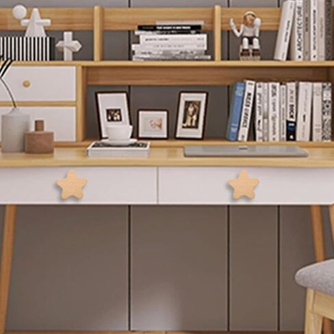 4 قطع من Luxshiny درج خشبي كرتوني يسحب مقابض خزانة الغرفة بفتحة واحدة مجموعة مقبض خشبي مع أشكال نجمة وسحابة وقمر وقلب لاستبدال الأثاث in Kuwait