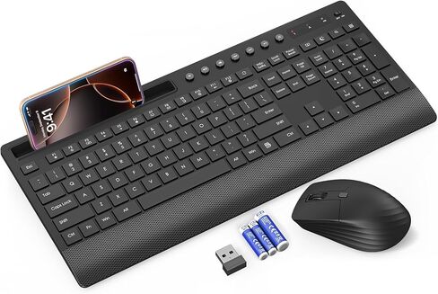 Trueque Wireless Keyboard and Mouse Combo - Full-Size Quiet Keyboard with Palm Rest, Phone Holder, Multimedia Keys, Power Switch, Compatible with Windows, Chrome OS, PC, Laptop (Batteries Included) in Kuwait